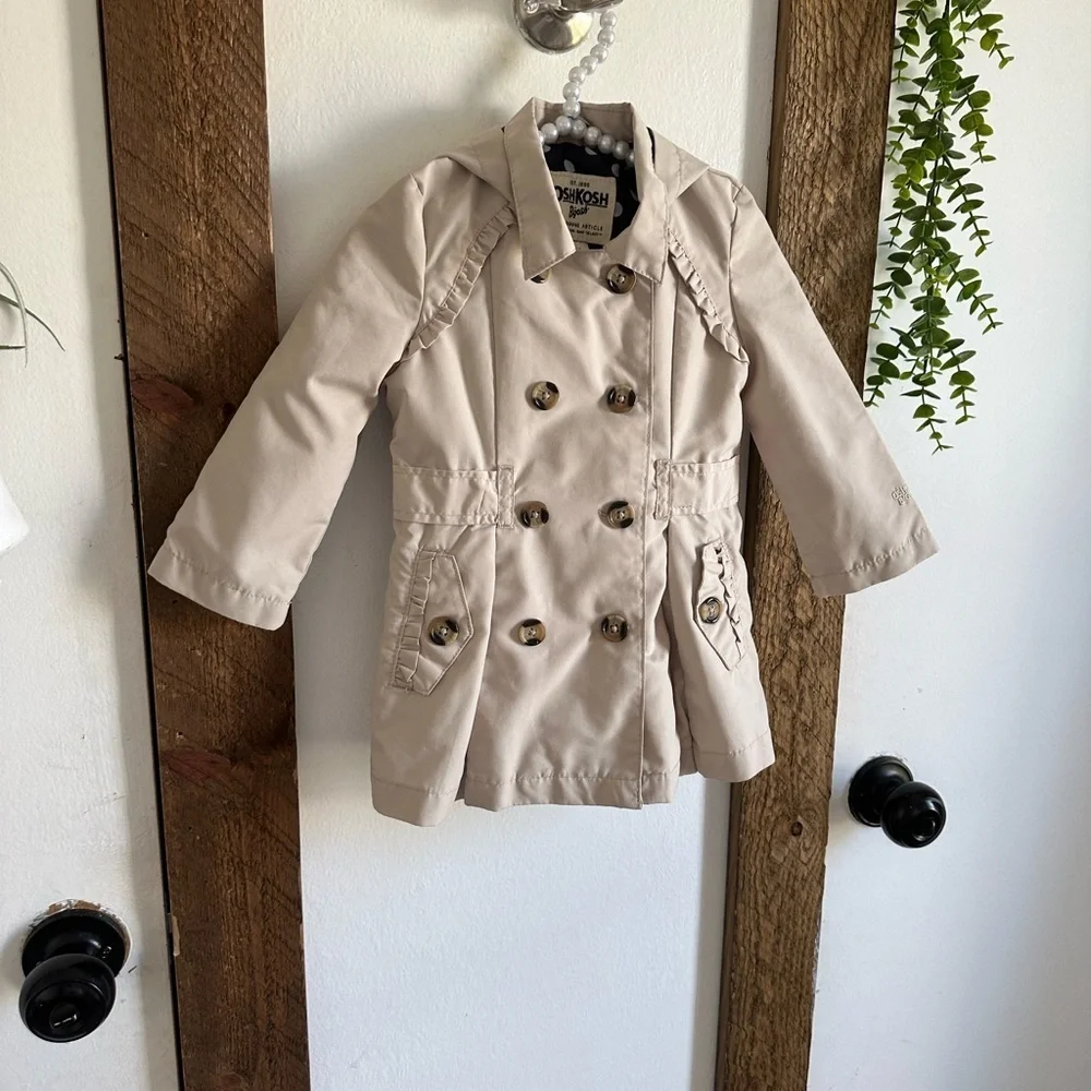 Oshkosh B'Gosh Polka Dot Hooded Double Breasted Beige Trench Coat Size 18M Girl